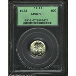 1923 10C MS67 Full Bands PCGS. Satiny luster on this white, mark-free example.From the St. Louis Col