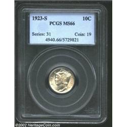 1923-S 10C MS66 PCGS. A nicely struck Gem that comes relatively close to a Full Bands designation. W