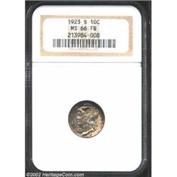 1923-S 10C MS66 Full Bands NGC. An even finer example of this conditionally scarce issue. Both sides