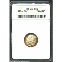 1924 10C MS65 Full Bands ANACS. Deep mottled toning envelops the reverse and hugs the peripheries of