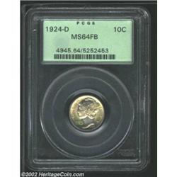 1924-D 10C MS64 Full Bands PCGS. A lustrous and impressively preserved near-Gem. Well struck aside f