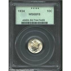 1934 10C MS68 Full Bands PCGS. A fully detailed example that is essentially as struck, having acquir