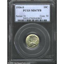 1936-S 10C MS67 Full Bands PCGS. Unsurpassable in grade at either NGC or PCGS (10/02), this silky-sm