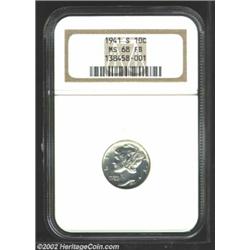 1941-S 10C MS68 Full Bands NGC. A boldly struck and rather prooflike Superb Gem that has essentially