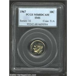 1967 10C SMS MS68 Deep Cameo PCGS. The fields of this superb-Gem specimen are unlike most SMS coins.