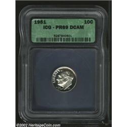 1951 10C PR69 Deep Cameo ICG. The obverse displays considerable cameo contrast, while the reverse is