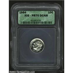 1954 10C PR70 Deep Cameo ICG. An interesting example with heavy die polishing visible on the deeply.