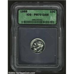 1955 10C PR70 Cameo ICG. The strike is amazingly crisp and bold, bringing out every fine detail of t