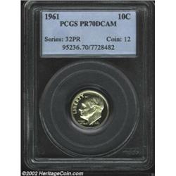 1961 10C PR70 Deep Cameo PCGS. Brilliant throughout with extremely strong field-to-devices cameo con