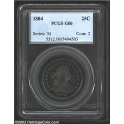 1804 25C Good 6 PCGS. B-1, Low R.4. Glossy gunmetal-gray surfaces are contrasted by lighter gray, we