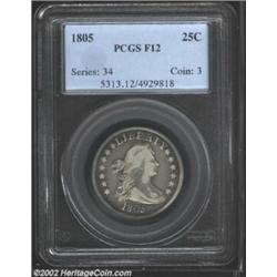 1805 25C Fine 12 PCGS. B-3, R.1. A desirable collector grade Draped Bust Quarter that shows even wea