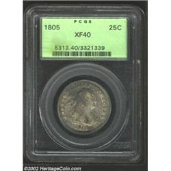 1805 25C XF40 PCGS. B-2, R.3. Steel-gray in color on the reverse, the obverse displays medium dove-g