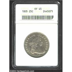 1805 25C XF45 ANACS. B-3, R.1. Rich dove-gray patina. Hints of bright silvery luster glimmers from t