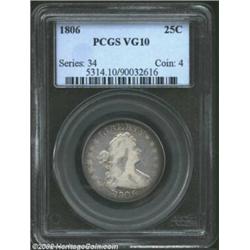 1806 25C VG10 PCGS. B-3, R.1. Peripherally toned in pale champagne-tan shades, the surfaces exhibit.