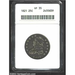 1821 25C VF35 ANACS. B-3, R.2. The medium lavender-gray surfaces have a lighter color on the highpoi