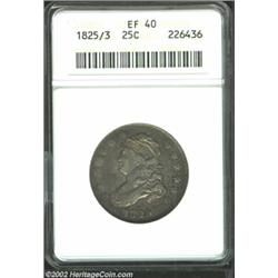 1825/3 25C XF40 ANACS. B-2, R.2. Rich copper-gray toning yields to golden-gray tinting in the center