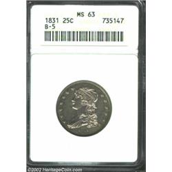 1831 25C Large Letters MS63 ANACS. B-5, Low R.3. This is a mostly steel-gray representative that rev