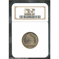 1836 25C AU55 NGC. B-3, R.1. Overall sharp definition is suggestive of a powerful and above average.