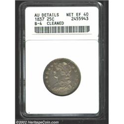 1837 25C--Cleaned--ANACS. AU Details, Net XF40. B-4, R.6. The obverse is nearly bisected by a die cr