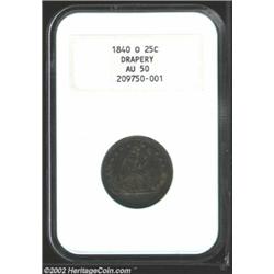 1840-O 25C Drapery AU50 NGC. The deep maroon patina is somewhat lighter on the reverse field. The ri