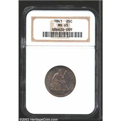 1841 25C MS65 NGC. In lower grades, the 1841 Quarter is considered a common coin with 120,000 pieces