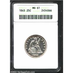 1845 25C MS61 ANACS. Bright and untoned overall, this coins was struck with badly worn dies resultin