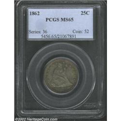 1862 25C MS65 PCGS. The 1862 is a scarcer issue but it is not quite as elusive as later dates struck