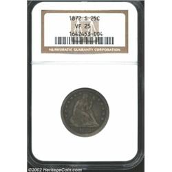 1872-S 25C VF25 NGC. A mere 83,000 quarters were struck at the San Francisco Mint in 1872. A low min