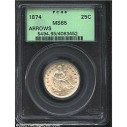 1874 25C Arrows MS65 PCGS. With a more limited mintage of 471,200 business strikes, the 1874 is unde