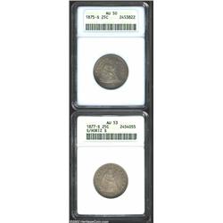 1875-S 25C AU50 ANACS, original lilac and gold color, boldly struck, lustrous for the grade, the rev