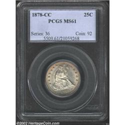 1878-CC 25C MS61 PCGS. Center of coin is weakly struck and there are only a few abrasions. Ample lus