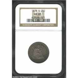 1878-S 25C MS63 NGC. The 1878-S is a very scarce issue in the better grades of Mint State. This piec