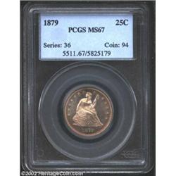 1879 25C MS67 PCGS. Briggs 1-A, the die marriage of the business strike 1879 Seated Quarter. This is