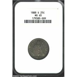 1888-S 25C MS65 NGC. Despite a mintage of more than 100 times that of its P-mint counterpart, the '8