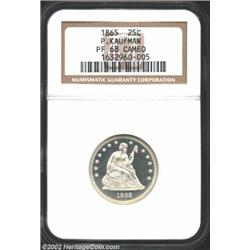 1865 25C PR68 Cameo NGC. Ex: P. Kaufman. Briggs 3-B. There are currently five 1865 Seated Quarters g