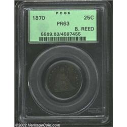 1870 25C PR63 PCGS. Ex: Byron Reed Collection. Deep uniform gray toning with a bit of blue iridescen