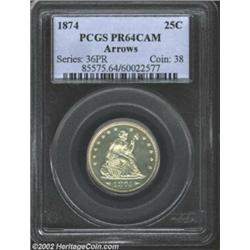 1874 25C Arrows PR64 Cameo PCGS. Basically untoned with deep, glassy fields that contrast nicely wit