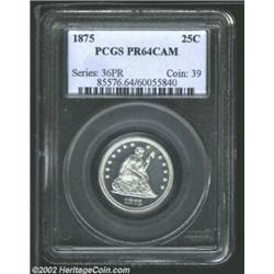 1875 25C PR64 Cameo PCGS. A brilliant and well struck near-Gem that has obvious cameo contrast. Care