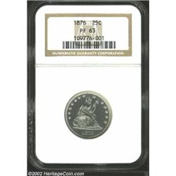 1876 25C PR63 NGC. An attractive example of this Proof Seated Quarter, with some extremely light hai