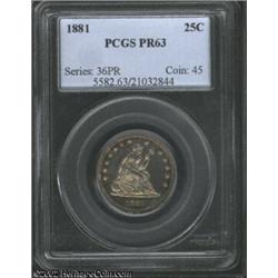 1881 25C PR63 PCGS. With light hairlines primarily apparent on the obverse, the reverse possesses de