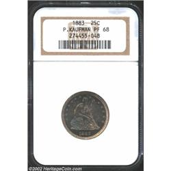 1883 25C PR68 NGC. Ex: P. Kaufman. Briggs 1-A. The Philadelphia Mint used only one reverse die (Brig