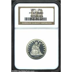 1891 25C PR67 Cameo NGC. A spectacular, totally brilliant specimen with frosty white devices and ill