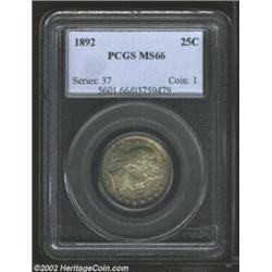 1892 25C MS66 PCGS. With beautiful original toning, this is a gorgeous example of this premier year.