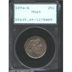 1894-S 25C MS65 PCGS. This sharply defined '94-S has lovely mint luster beneath the deep blue-gray a