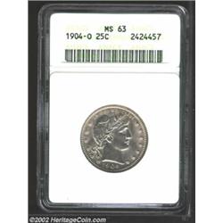 1904-O 25C MS63 ANACS. A lustrous and sharply struck representative that has a clean obverse and an.