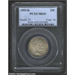 1909-D 25C MS65 PCGS. Well defined with medium gray patina over each side and a light accent of gold