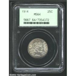 1914 25C MS64 PCGS. A nicely struck near-Gem that has pleasing luster and attractive mauve-gray pati