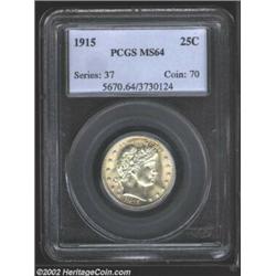 1915 25C MS64 PCGS. Boldly struck and carefully preserved, this near-Gem specimen has nice light ton