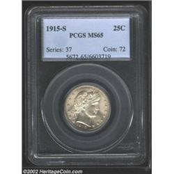 1915-S 25C MS65 PCGS. A well struck Gem with lustrous, prooflike surfaces, and lovely light toning..