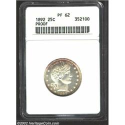 1892 25C PR62 ANACS. Type Two reverse. A well struck proof Quarter that has attractive peripheral go